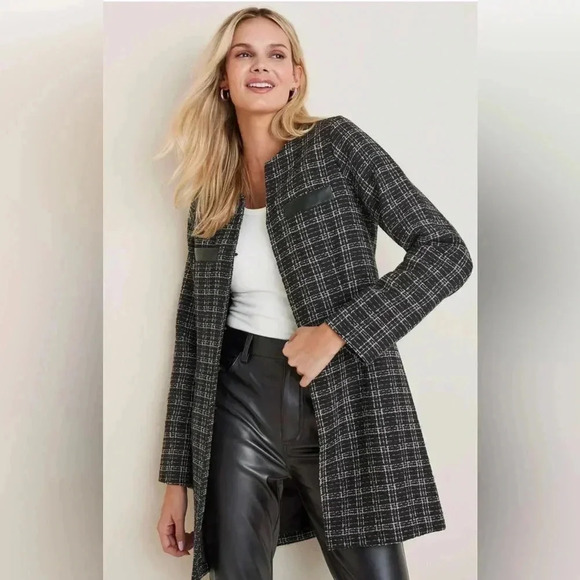 VENUS Jackets & Blazers - VENUS Black and White Tweed and Faux Leather Coat